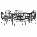 vidaXL 7-tlg. Garten-Essgruppe mit Kissen Schwarz Poly Rattan Glas