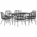 vidaXL 7-tlg. Garten-Essgruppe mit Kissen Schwarz Poly Rattan Glas
