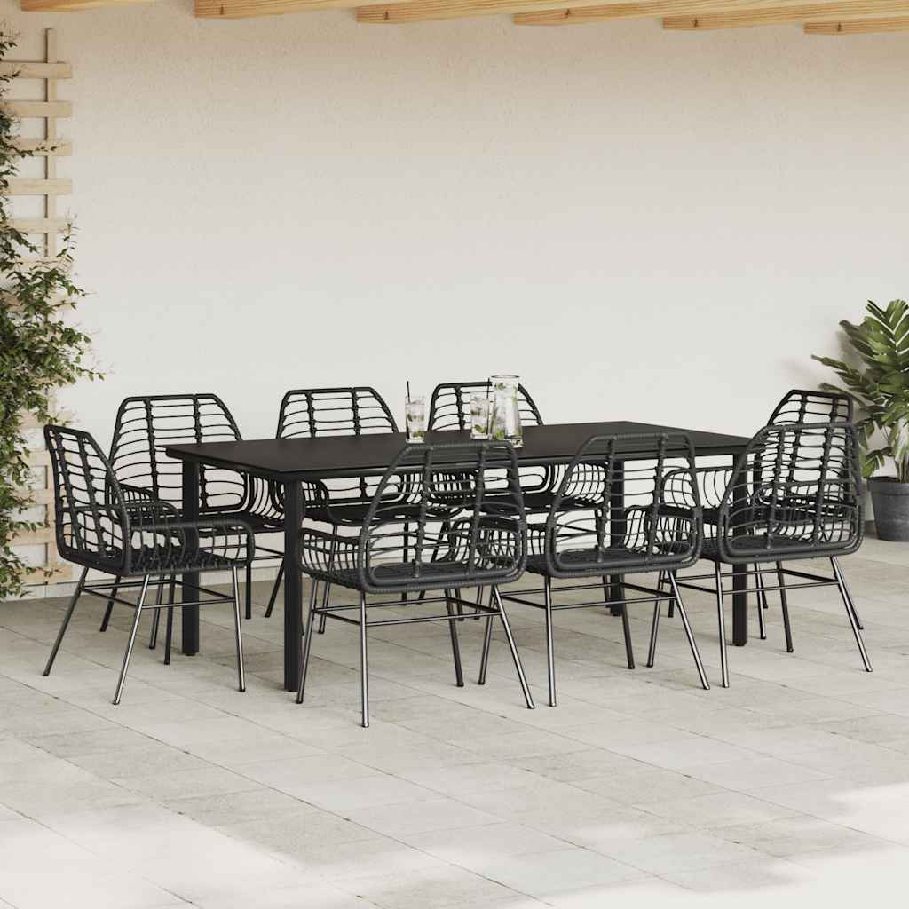 vidaXL 9-teiliges Garten-Esszimmerset aus schwarzem Polyrattanglas