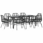 vidaXL 9-tlg. Garten-Essgruppe mit Kissen Schwarz Poly Rattan Glas