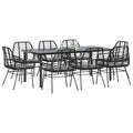 vidaXL 9-tlg. Garten-Essgruppe mit Kissen Schwarz Poly Rattan Glas