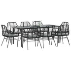 vidaXL 9-tlg. Garten-Essgruppe mit Kissen Schwarz Poly Rattan Glas
