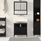vidaXL Badezimmermöbel-Set mit Regal 2 pcs Schwarz Holzwerkstoff
