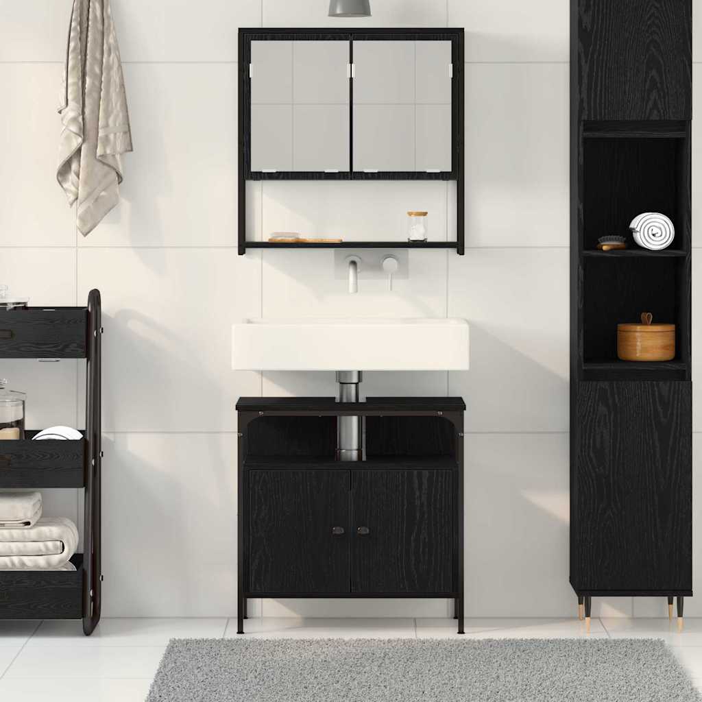 vidaXL Badezimmermöbel-Set mit Regal 2 pcs Schwarz Holzwerkstoff