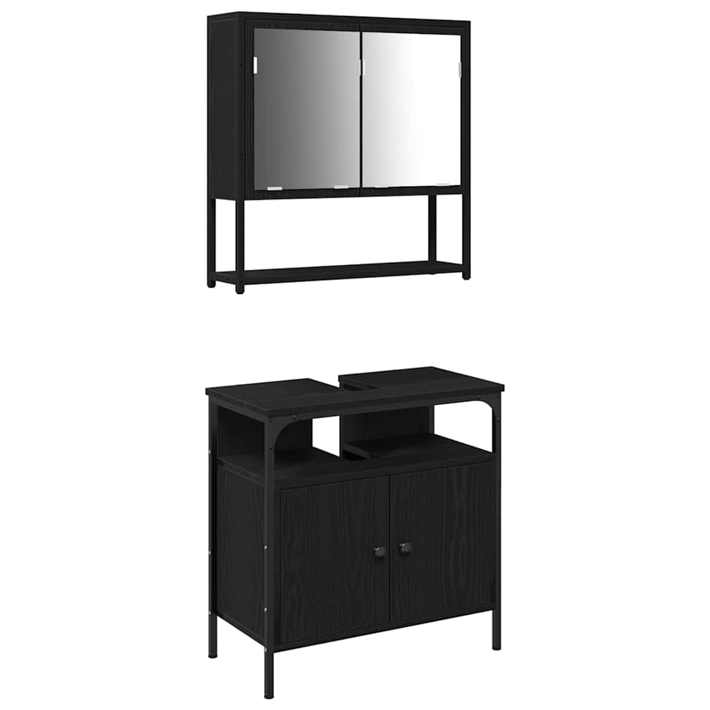 vidaXL Badezimmermöbel-Set mit Regal 2 pcs Schwarz Holzwerkstoff