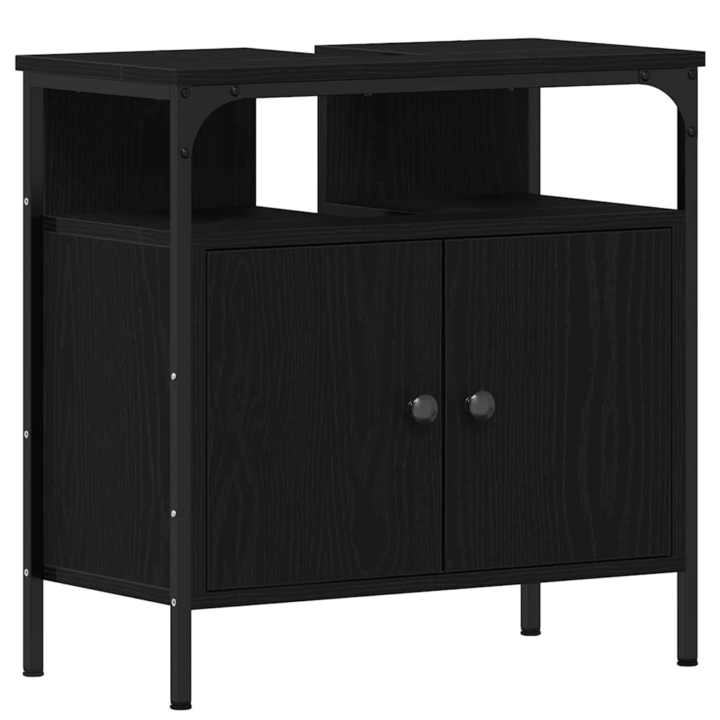 vidaXL Badezimmermöbel-Set mit Regal 2 pcs Schwarz Holzwerkstoff