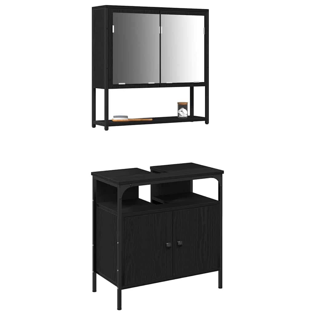 vidaXL Badezimmermöbel-Set mit Regal 2 pcs Schwarz Holzwerkstoff