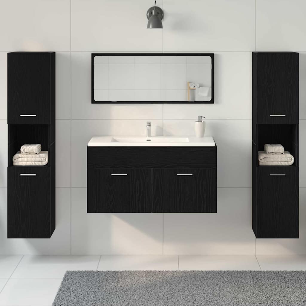 vidaXL Badezimmermöbel-Set 4 pcs Schwarz Eichen-Optik Holzwerkstoff