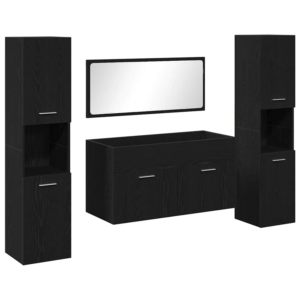 vidaXL Badezimmermöbel-Set 4 pcs Schwarz Eichen-Optik Holzwerkstoff