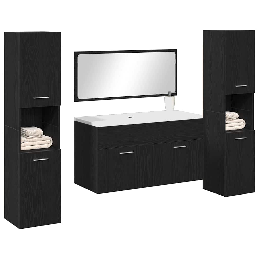 vidaXL Badezimmermöbel-Set 4 pcs Schwarz Eichen-Optik Holzwerkstoff