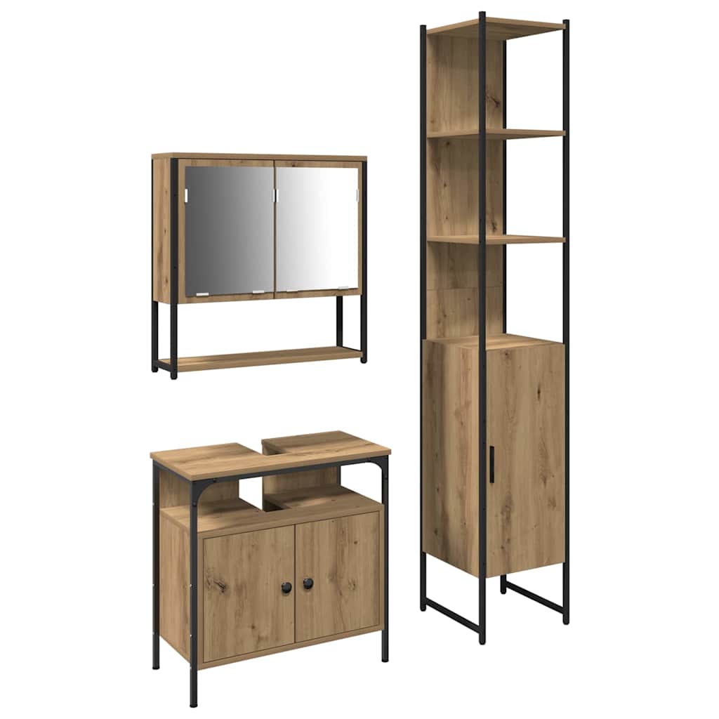 vidaXL Badezimmermöbel-Set mit Regal 3 pcs Artisan-Eiche Holzwerkstoff
