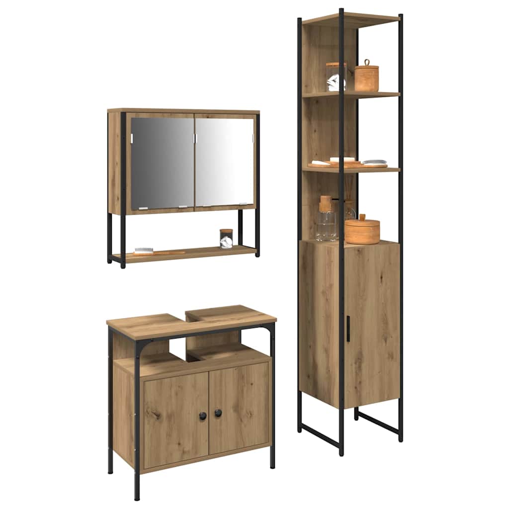 vidaXL Badezimmermöbel-Set mit Regal 3 pcs Artisan-Eiche Holzwerkstoff