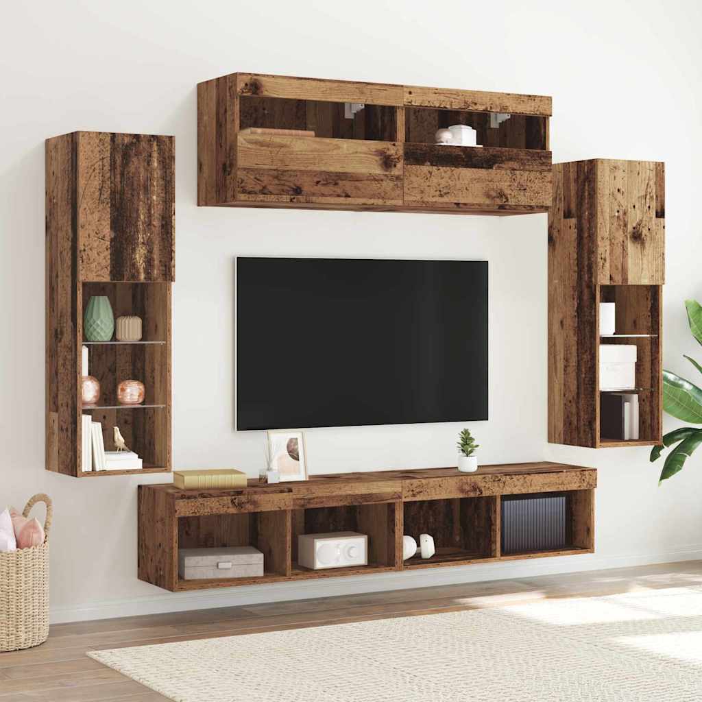 vidaXL TV-Schrankset mit LED-Lichtleisten 6 pcs Altholz Holzwerkstoff