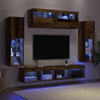 vidaXL TV-Schrankset mit LED-Lichtleisten 6 pcs Altholz Holzwerkstoff