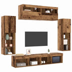 vidaXL TV-Schrankset mit LED-Lichtleisten 6 pcs Altholz Holzwerkstoff