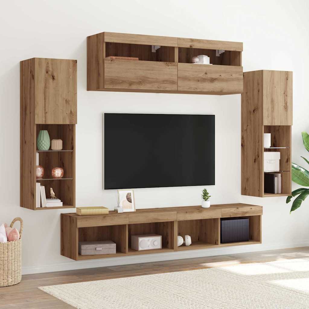 vidaXL TV-Schrankset Wandmontiert 6 pcs Artisan-Eiche Holzwerkstoff