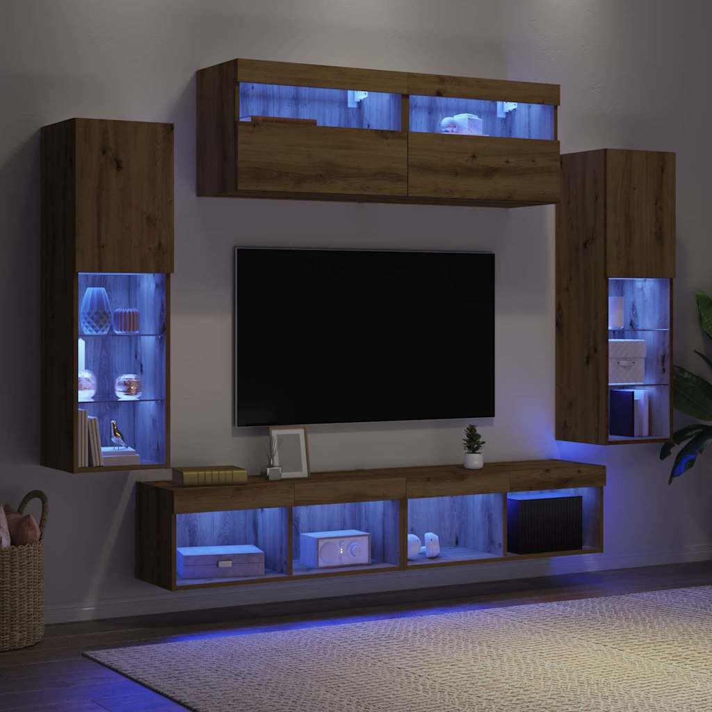 vidaXL TV-Schrankset Wandmontiert 6 pcs Artisan-Eiche Holzwerkstoff