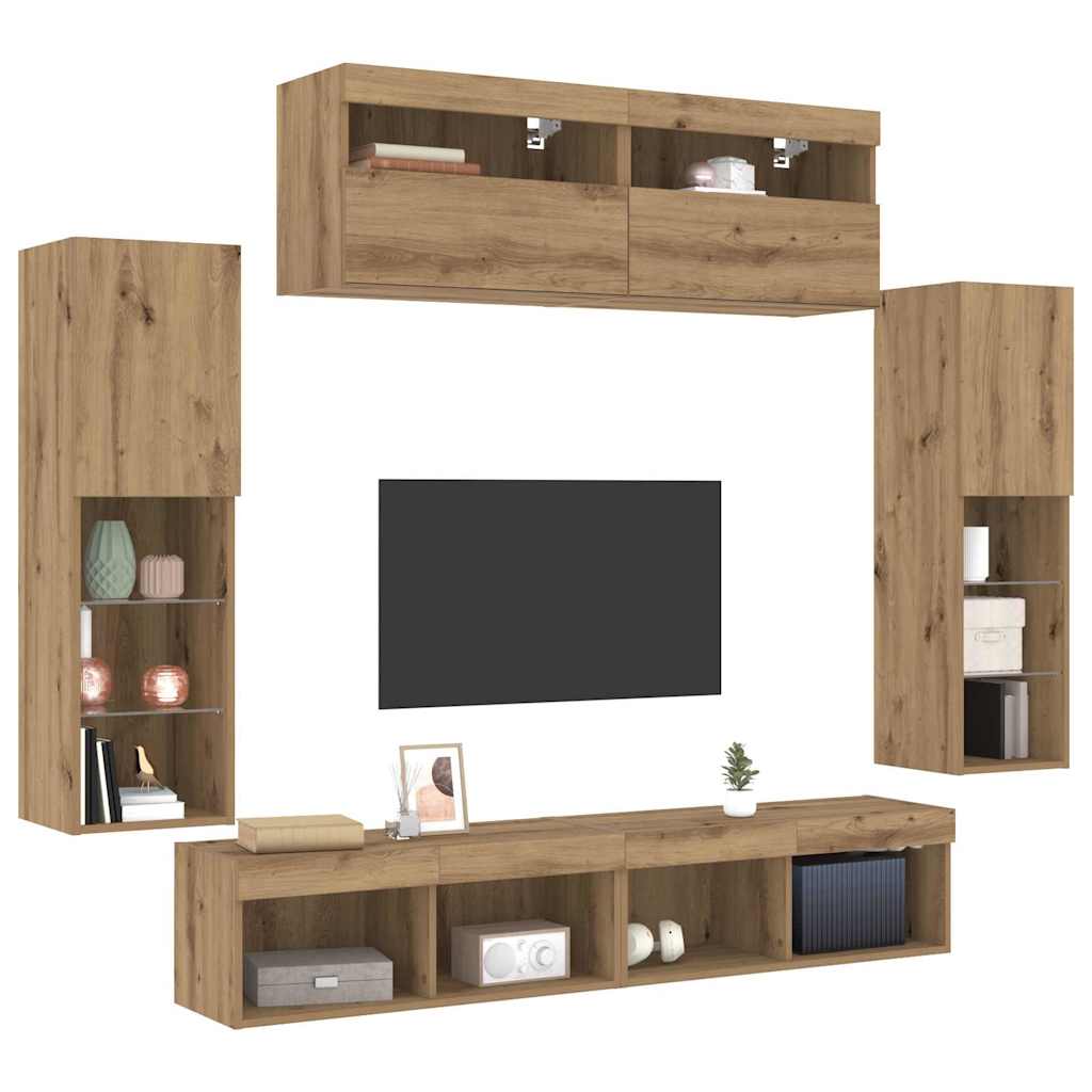 vidaXL TV-Schrankset Wandmontiert 6 pcs Artisan-Eiche Holzwerkstoff