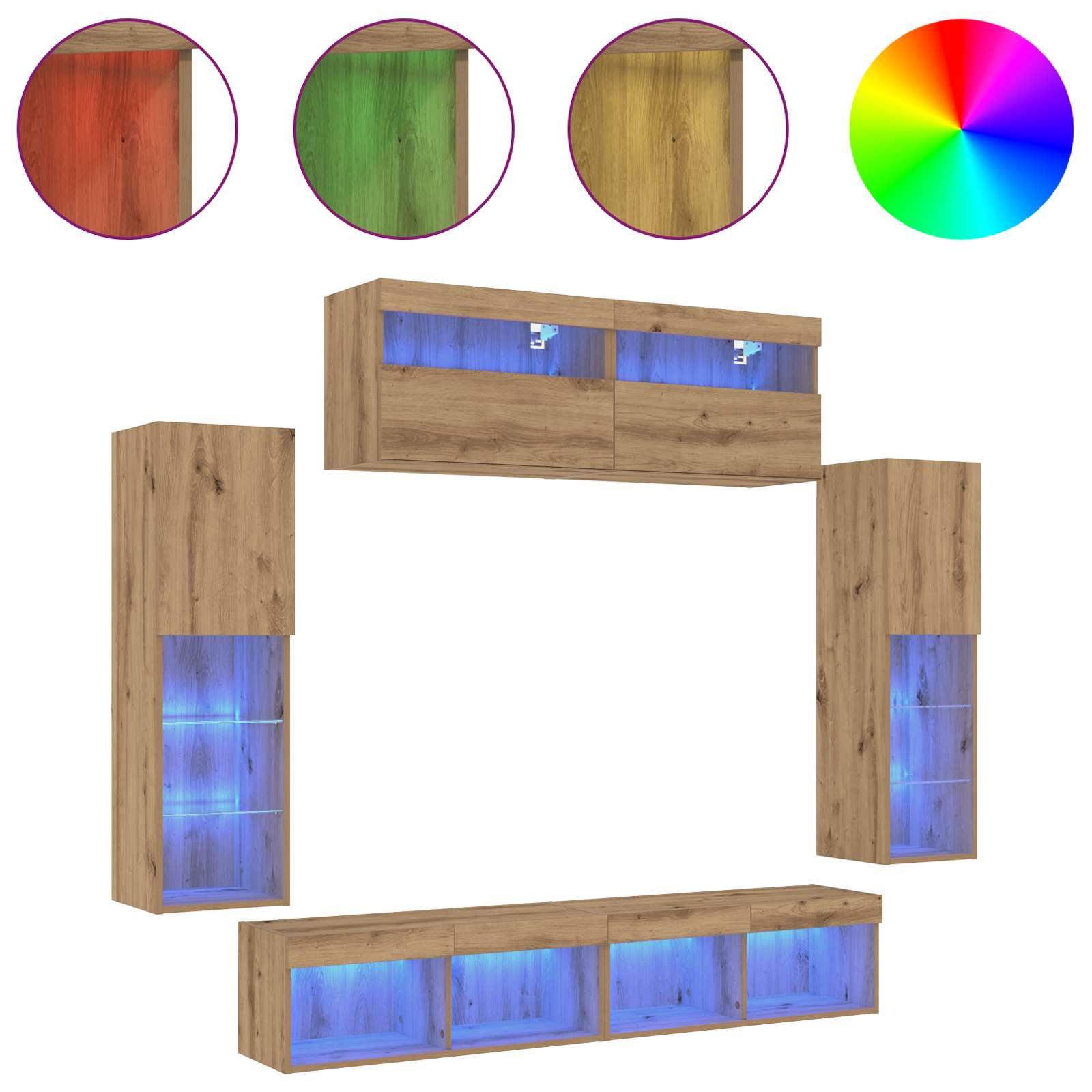 vidaXL TV-Schrankset Wandmontiert 6 pcs Artisan-Eiche Holzwerkstoff