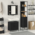 vidaXL Badezimmer Waschbeckenmöbel mit Tür 3 pcs Schwarz Holzwerkstoff