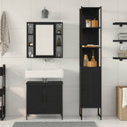vidaXL Badezimmer Waschbeckenmöbel mit Tür 3 pcs Schwarz Holzwerkstoff