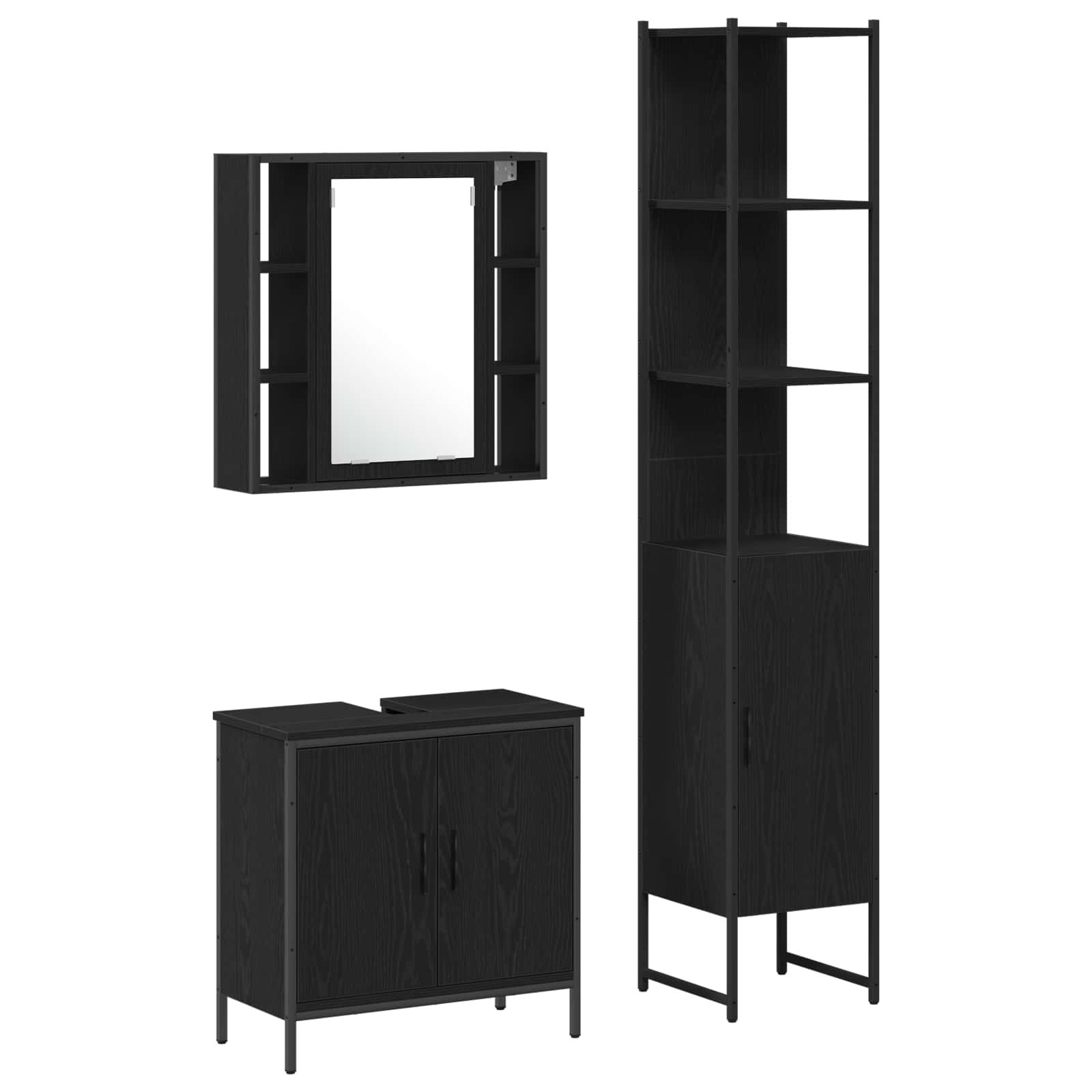 vidaXL Badezimmer Waschbeckenmöbel mit Tür 3 pcs Schwarz Holzwerkstoff