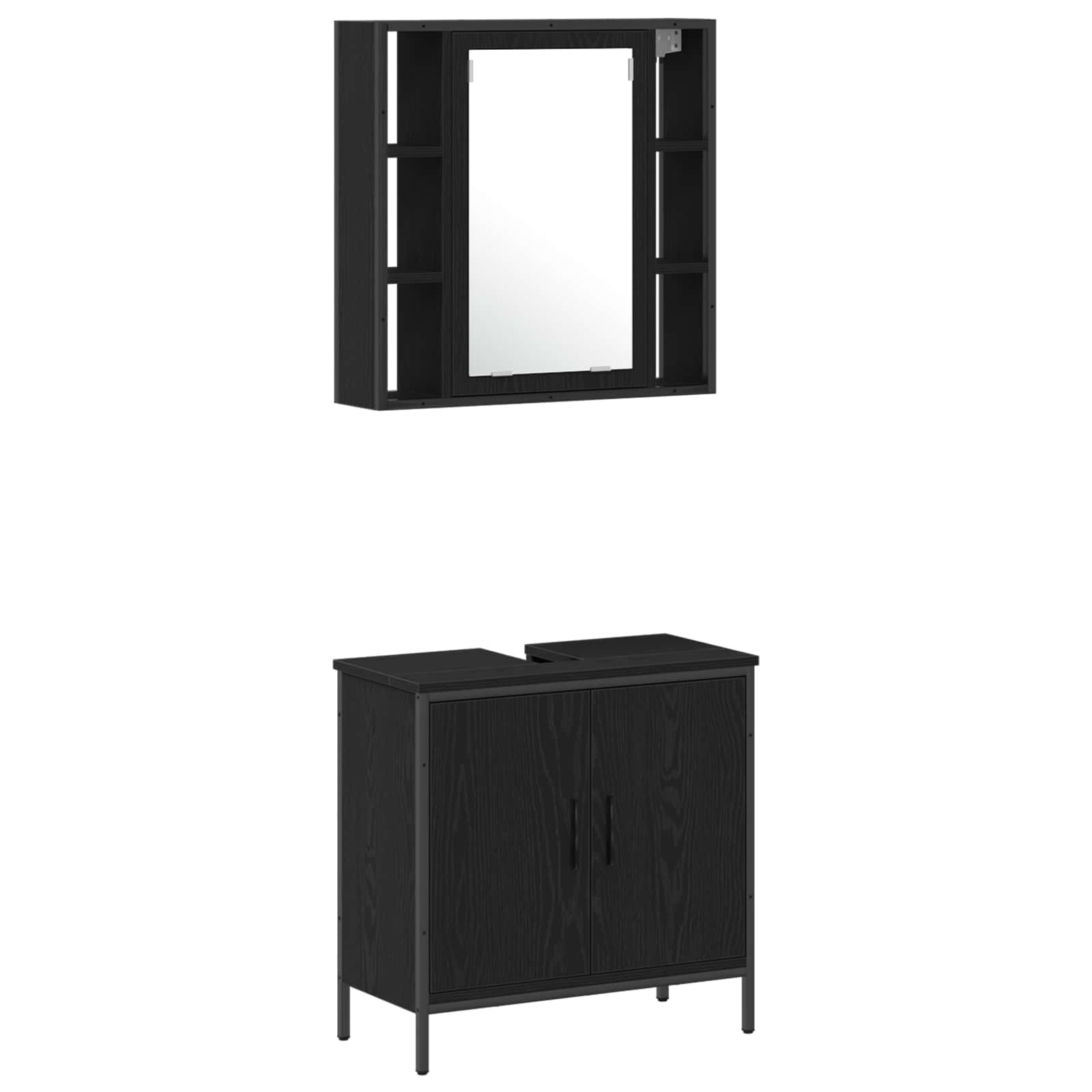 vidaXL Badezimmer Waschbeckenmöbel mit Tür 3 pcs Schwarz Holzwerkstoff