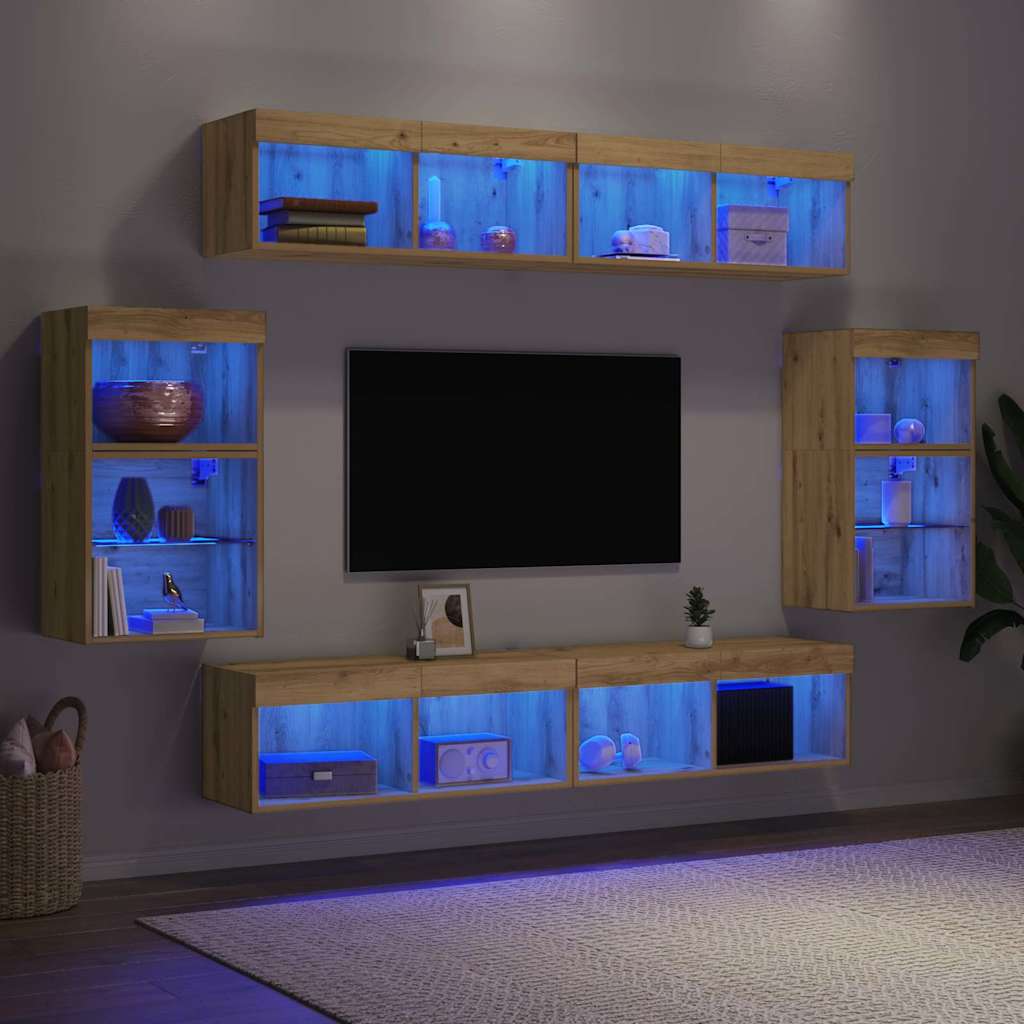vidaXL TV-Schrankset Wandmontiert 8 pcs Artisan-Eiche Holzwerkstoff