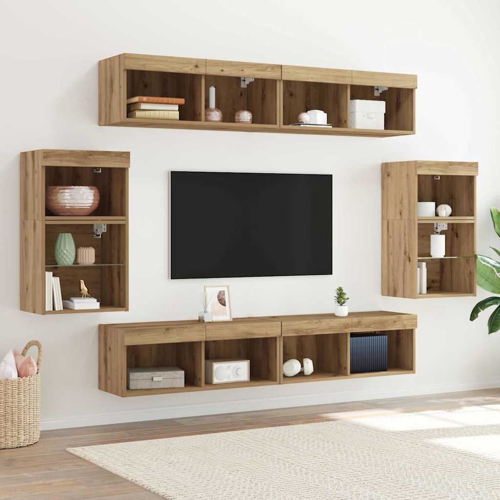 vidaXL TV-Schrankset Wandmontiert 8 pcs Artisan-Eiche Holzwerkstoff