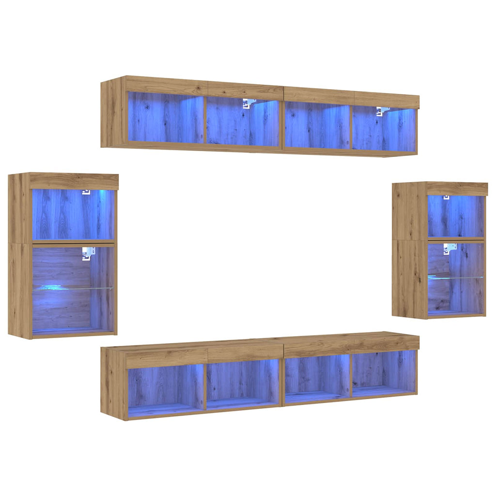 vidaXL TV-Schrankset Wandmontiert 8 pcs Artisan-Eiche Holzwerkstoff