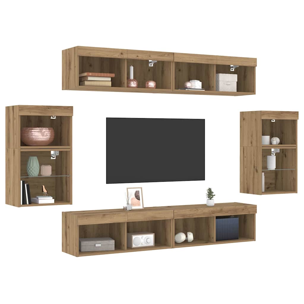 vidaXL TV-Schrankset Wandmontiert 8 pcs Artisan-Eiche Holzwerkstoff