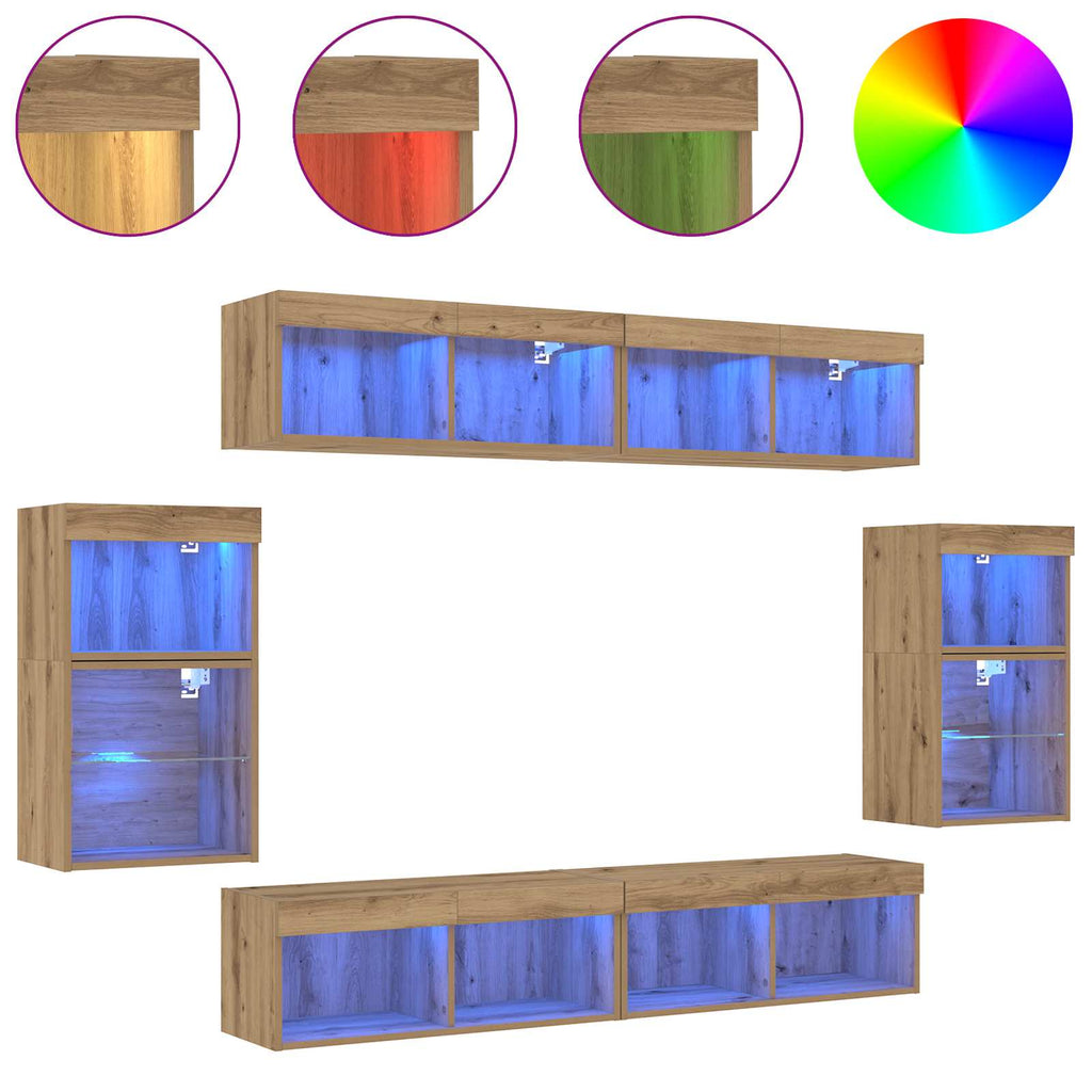 vidaXL TV-Schrankset Wandmontiert 8 pcs Artisan-Eiche Holzwerkstoff