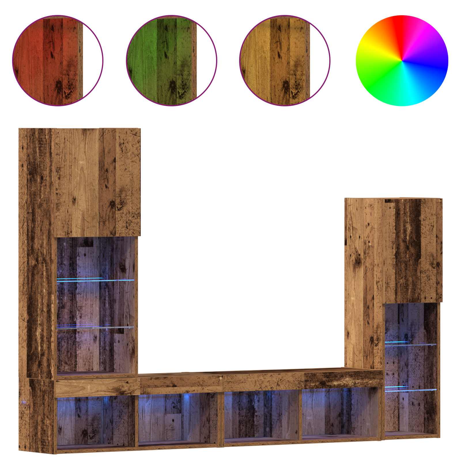 vidaXL TV-Schränk mit LED-Lichtleisten 4 pcs Altholz Holzwerkstoff