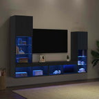 vidaXL TV-Schränk 4 pcs Schwarz Eichen-Optik Holzwerkstoff
