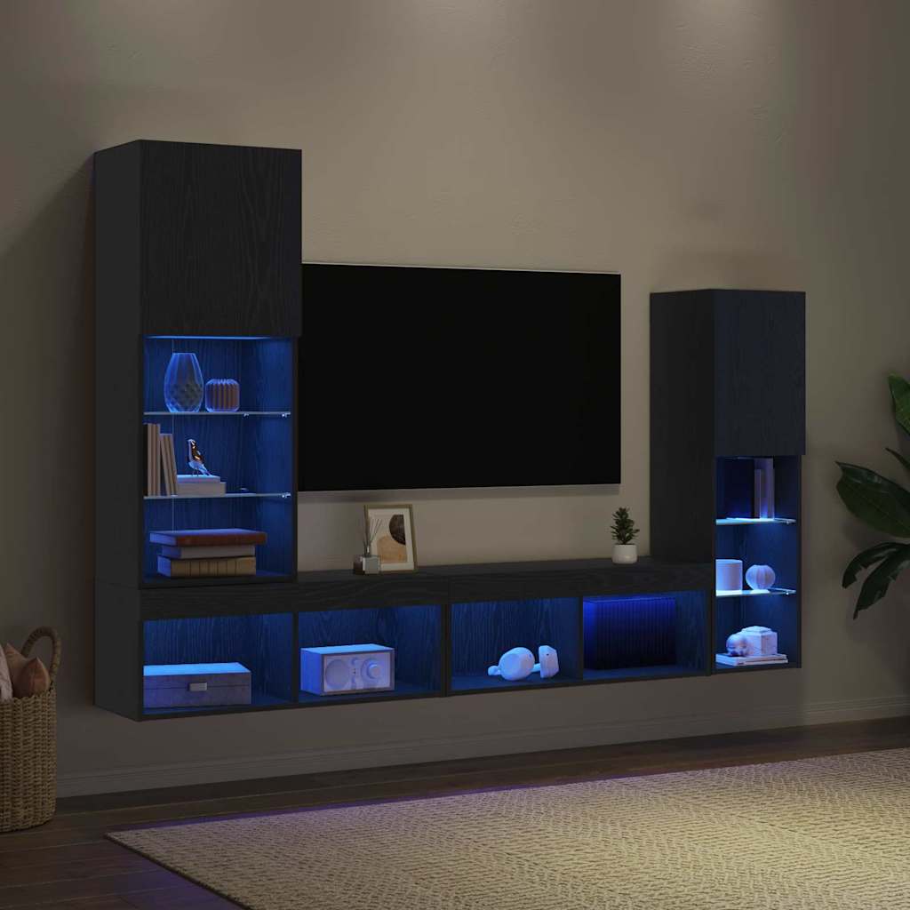 vidaXL TV-Schränk 4 pcs Schwarz Eichen-Optik Holzwerkstoff