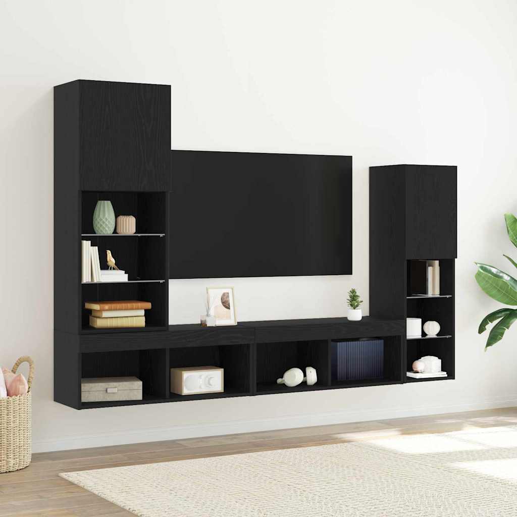 vidaXL TV-Schränk 4 pcs Schwarz Eichen-Optik Holzwerkstoff