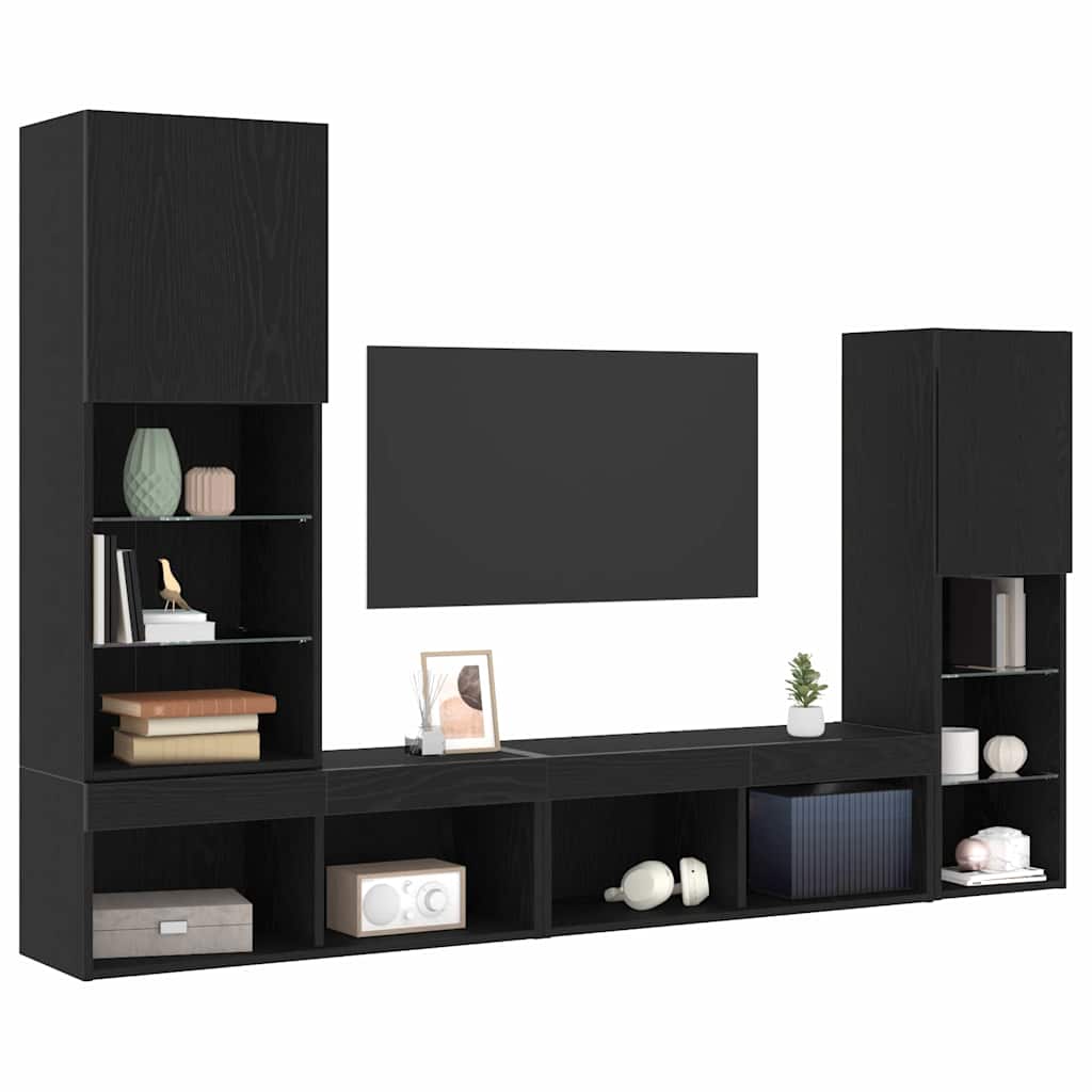 vidaXL TV-Schränk 4 pcs Schwarz Eichen-Optik Holzwerkstoff