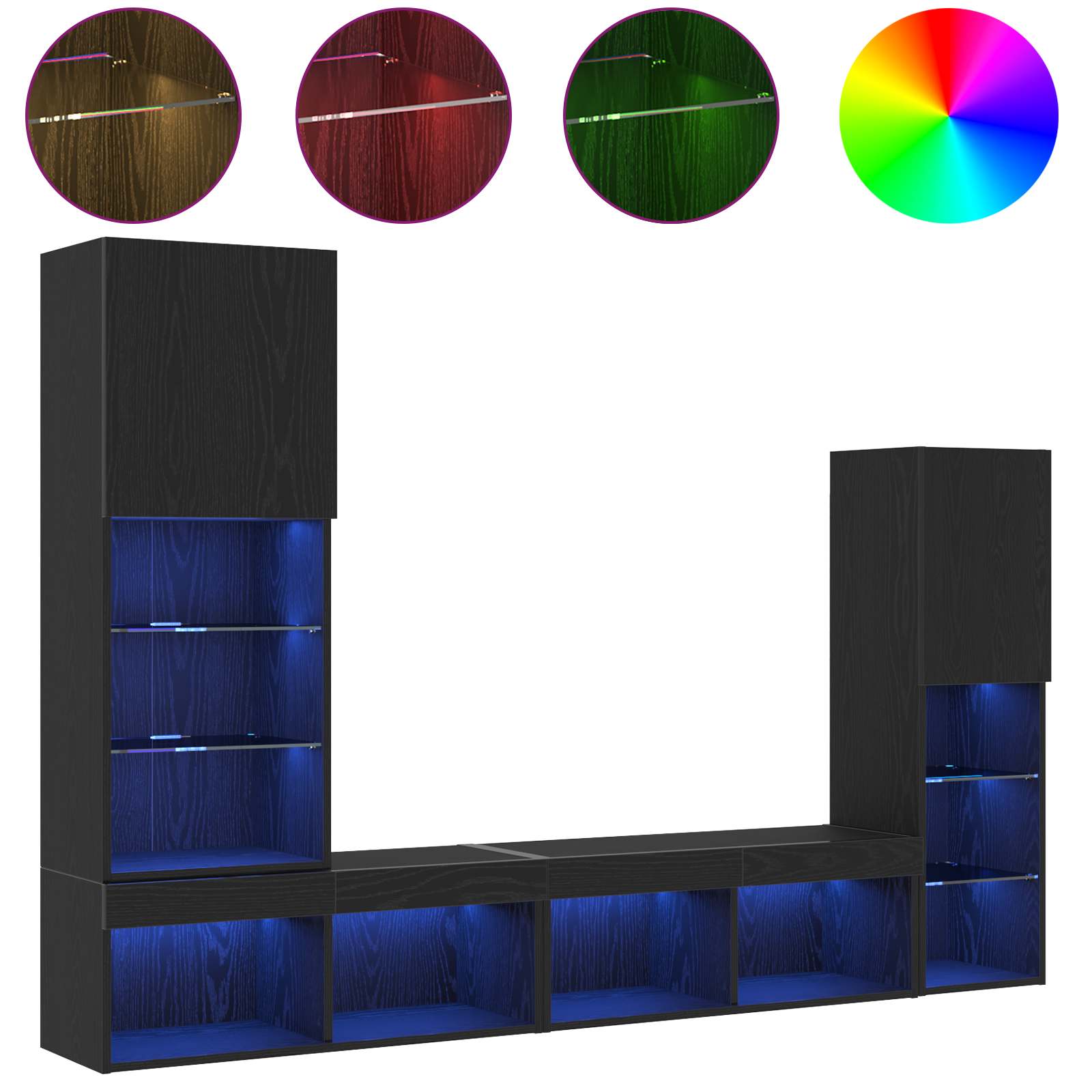 vidaXL TV-Schränk 4 pcs Schwarz Eichen-Optik Holzwerkstoff