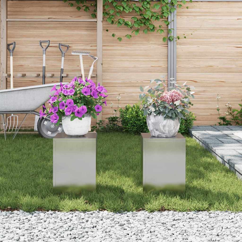 vidaXL Pflanzenständer 2 pcs Silber 24 x 24 x 35 cm Edelstahl