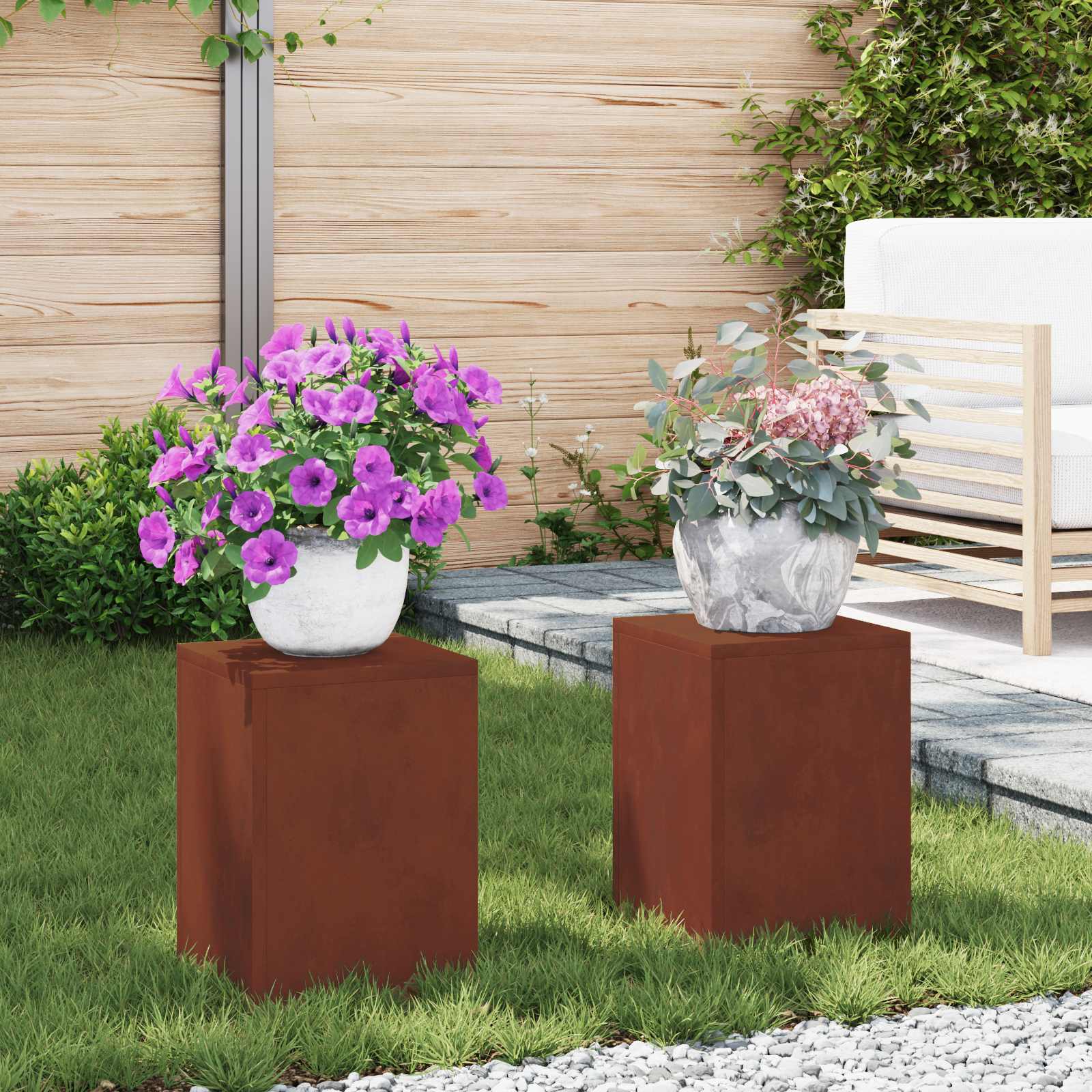 vidaXL Pflanzenständer 2 pcs Rostig 24 x 24 x 35 cm Wetterfeststahl