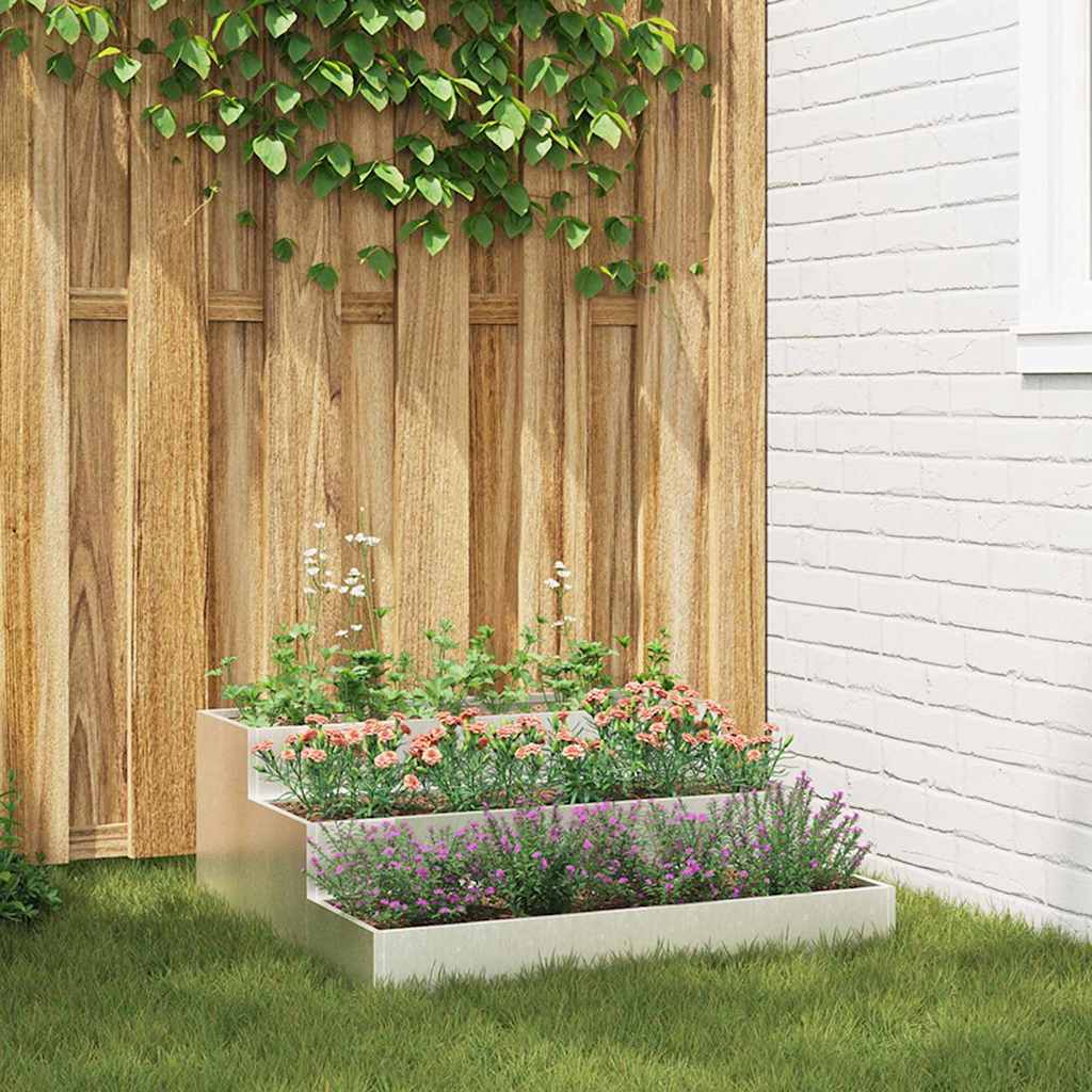 vidaXL Garten-Pflanzgefäß Silber 90 x 90 x 35 cm Edelstahl