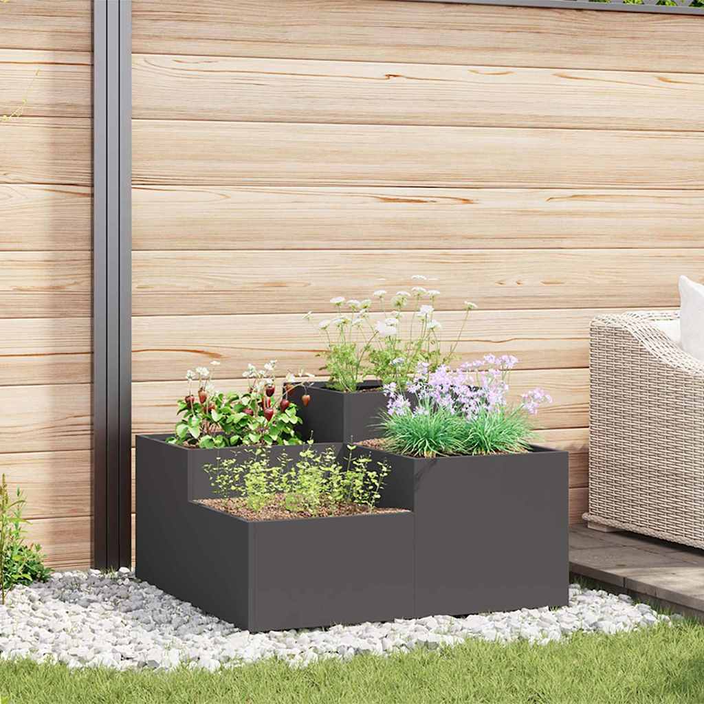 vidaXL Gartenblumentopf Schwarz 80 x 80 x 48 cm Stahl