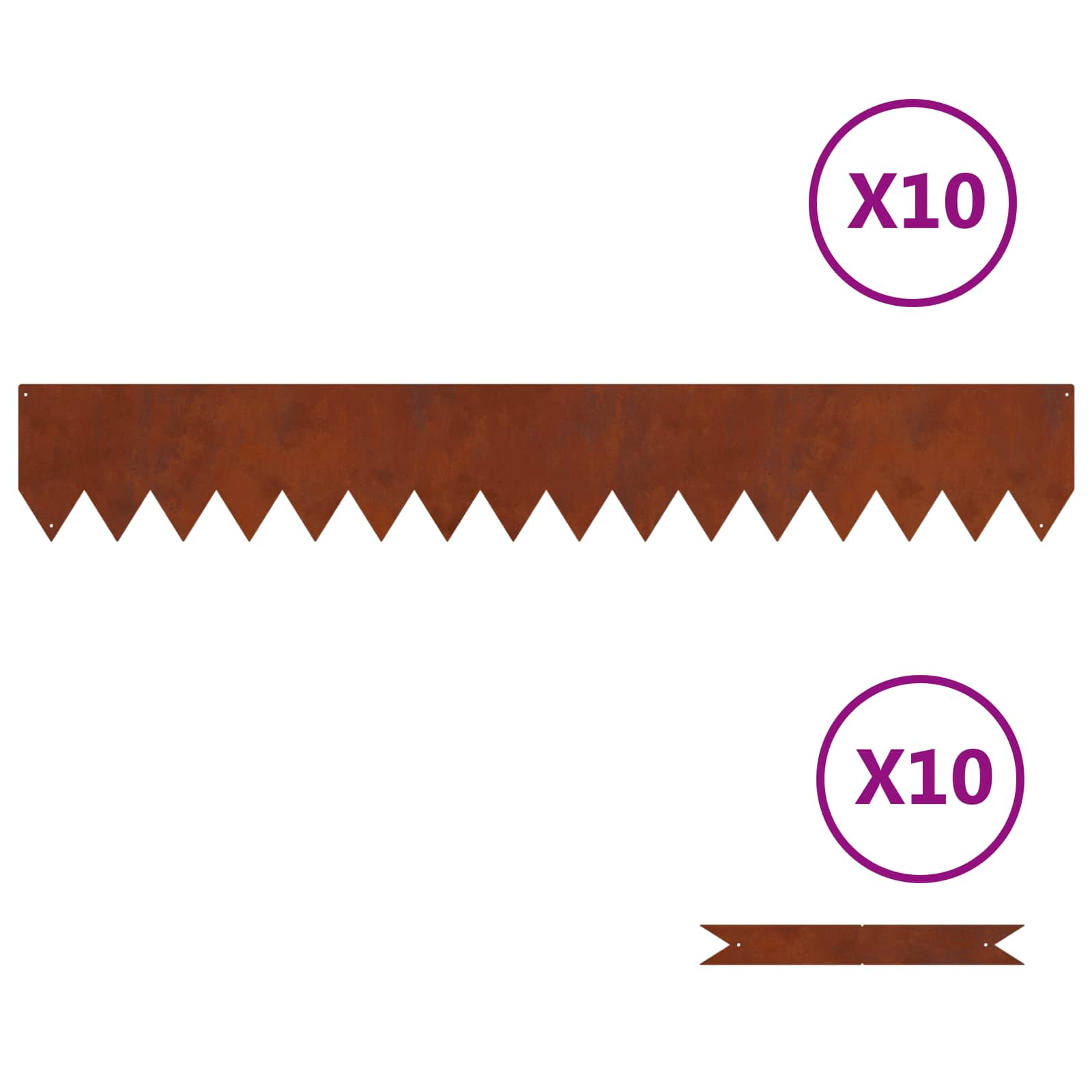 vidaXL Raseneinfassung 10 pcs Rostig 100 x 0,05 x 15 cm