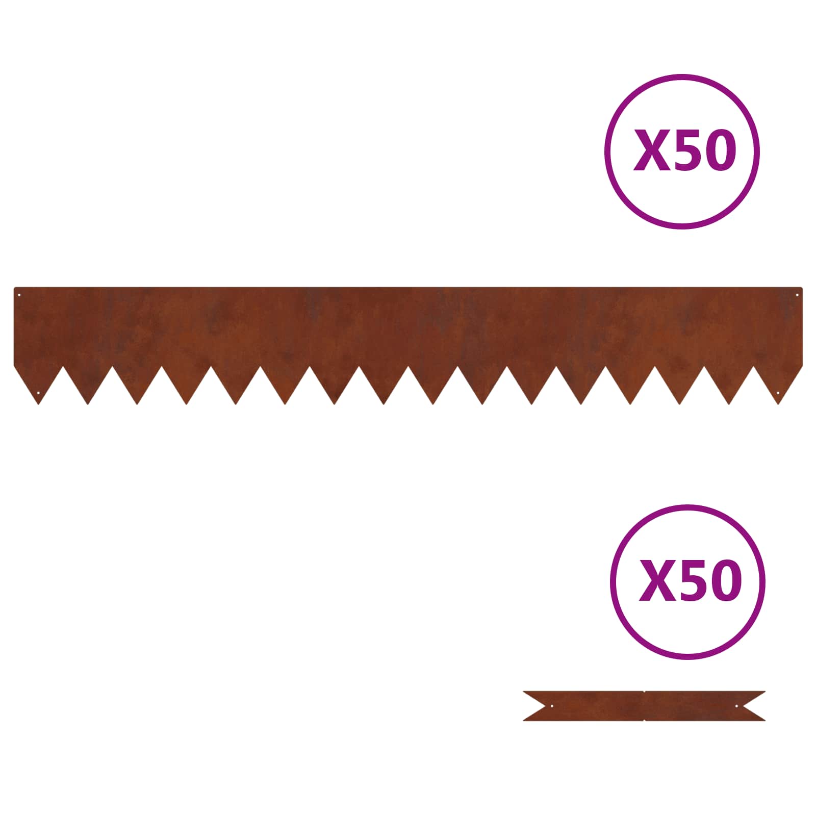 vidaXL Raseneinfassung 50 pcs Rostig 100 x 0,05 x 15 cm