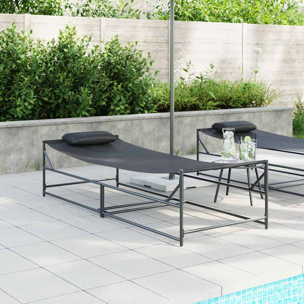 vidaXL Gartenliegestuhl 2 pcs Schwarz Pulverbeschichteter Stahl