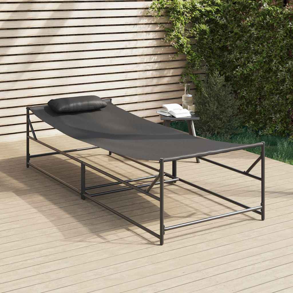 vidaXL Gartenliegestuhl 2 pcs Schwarz Pulverbeschichteter Stahl