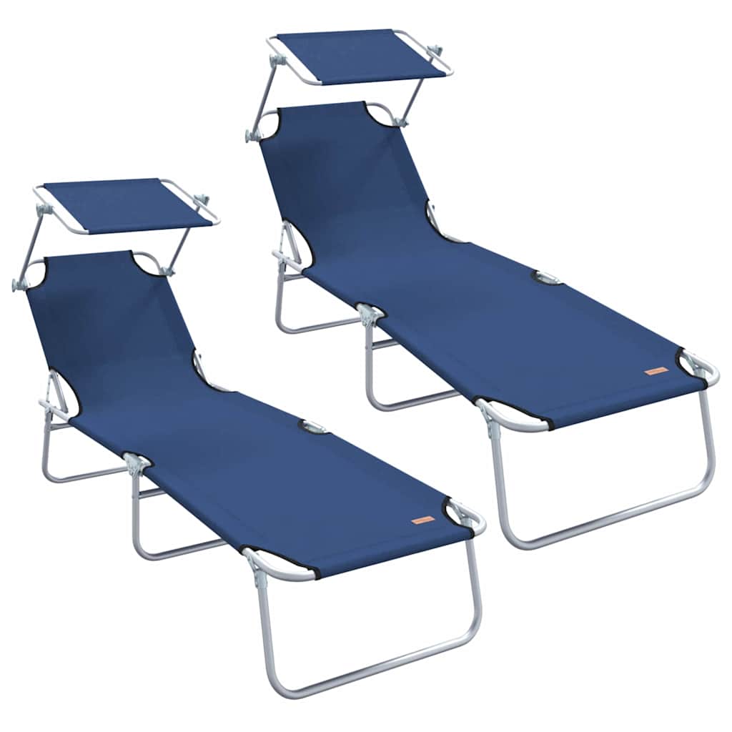 vidaXL Sonnenliege 2 pcs Blau 58 x 188 x 77cm Polyester