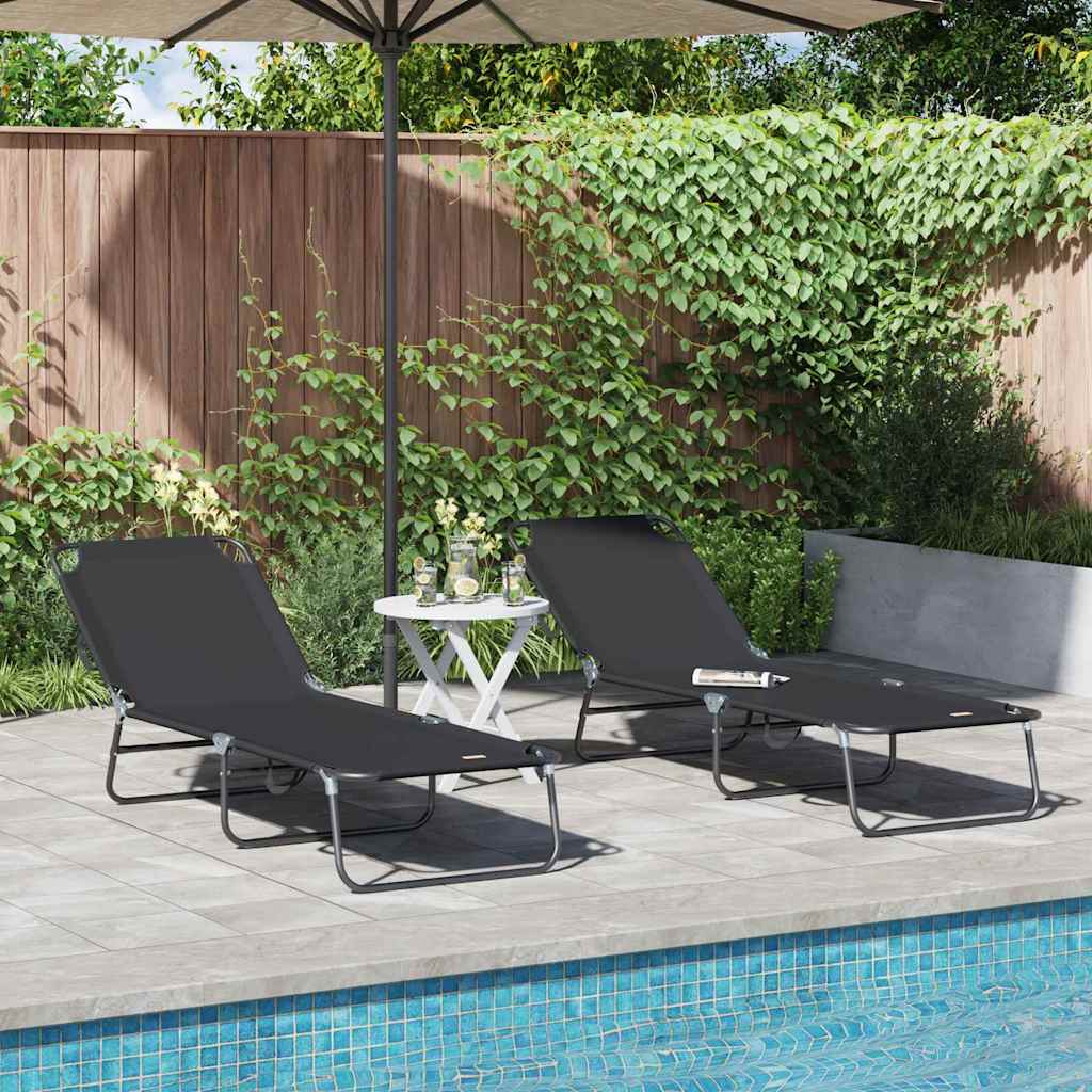 vidaXL Klappbare Sonnenliege 2 pcs Schwarz 188 x 57 x 86,5 cm