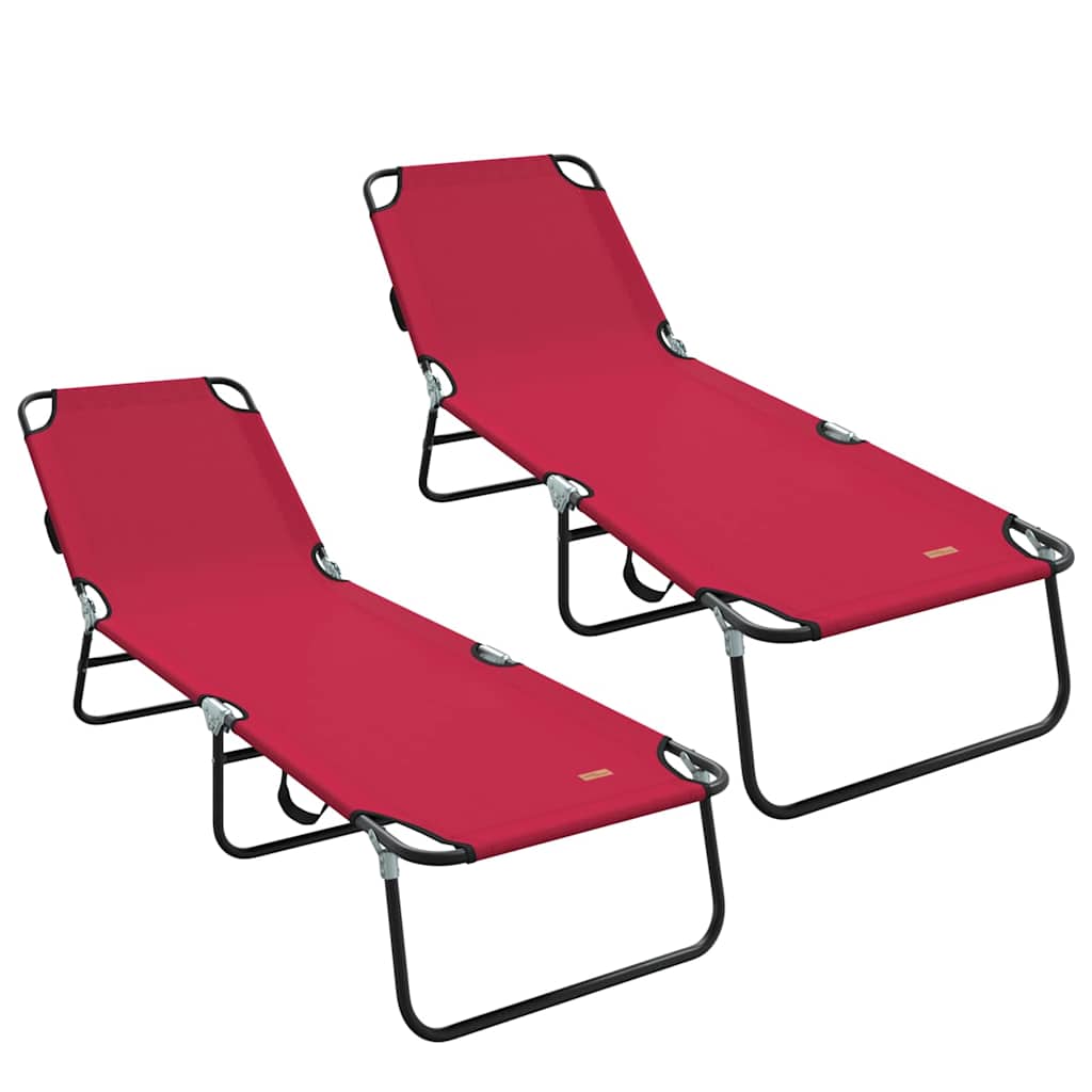 vidaXL Klappbare Sonnenliege 2 pcs Rot 188 x 57 x 86,5 cm Polyester