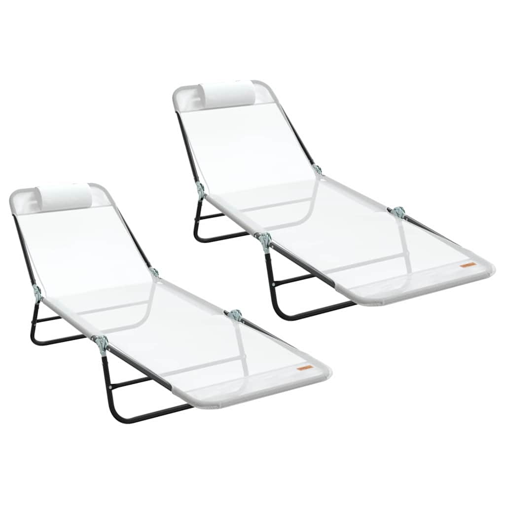 vidaXL Klappbare Sonnenliege 2 pcs Creme 182 x 55 x 85,5 cm Textilene